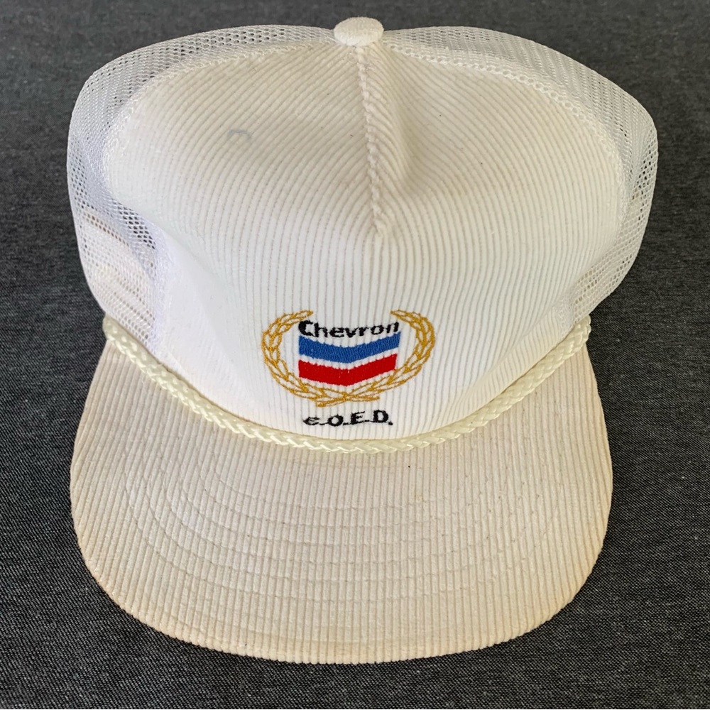 Vintage Corduroy Chevron Embroidered White Mesh Snapback Hat COED Oil & Gas - Picture 2 of 9